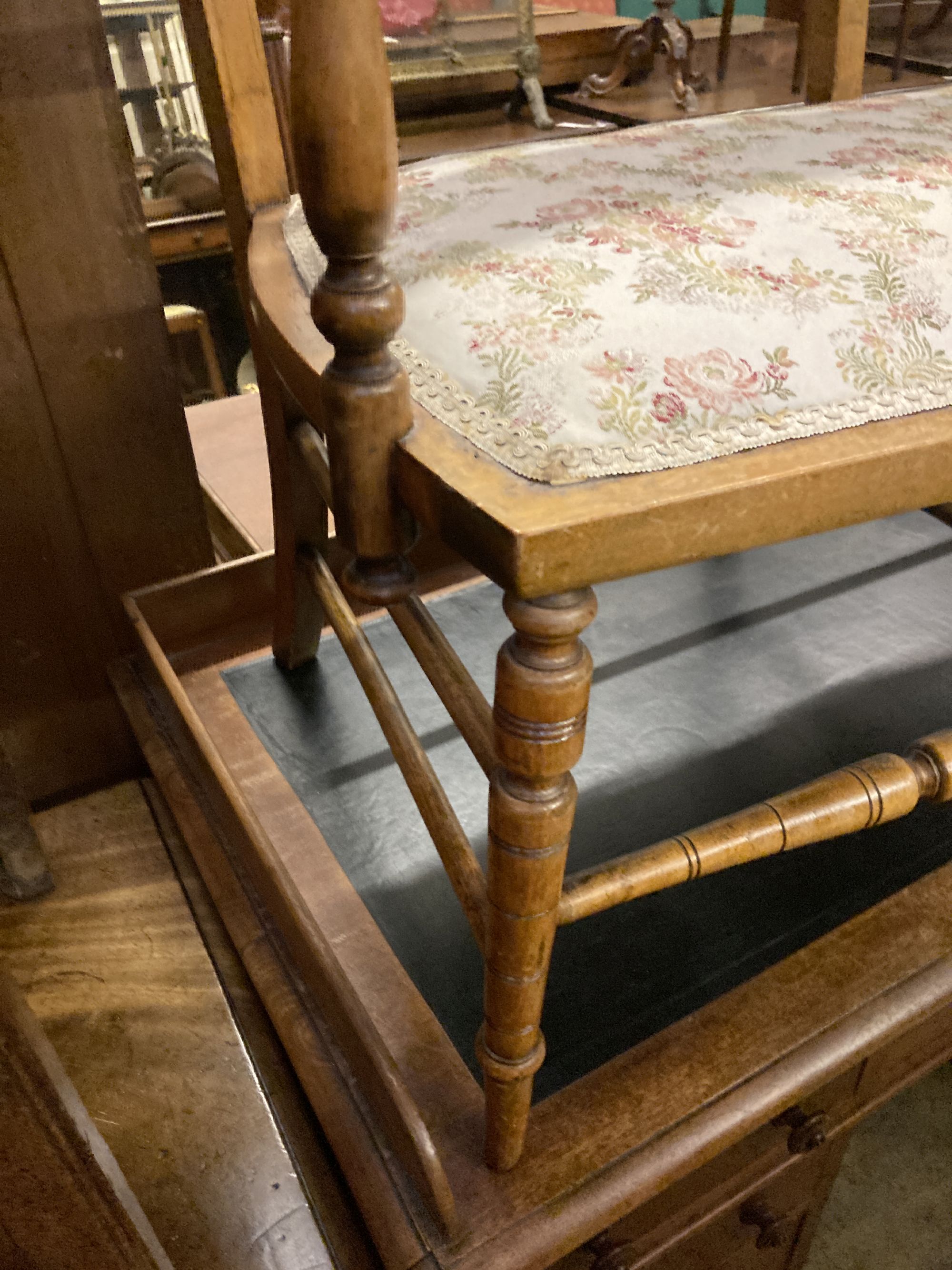 A late Victorian chair back settee, length 110cm, depth 44cm, height 90cm